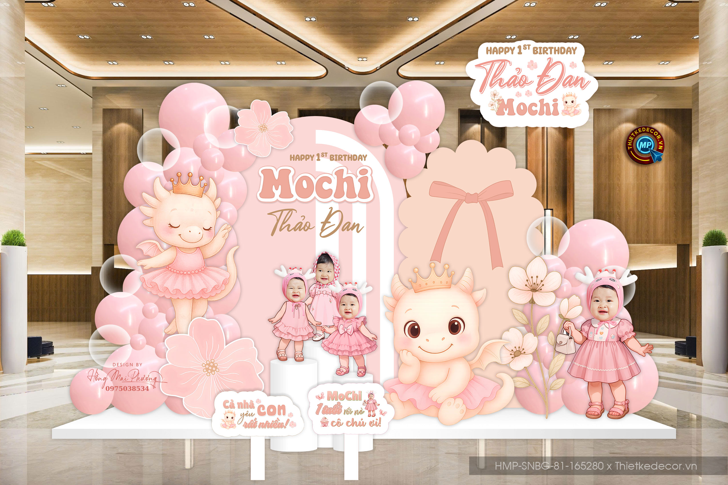 File thiết kế sinh nhật bé gái tone hồng dễ thương đáng yêu cute sang trọng.